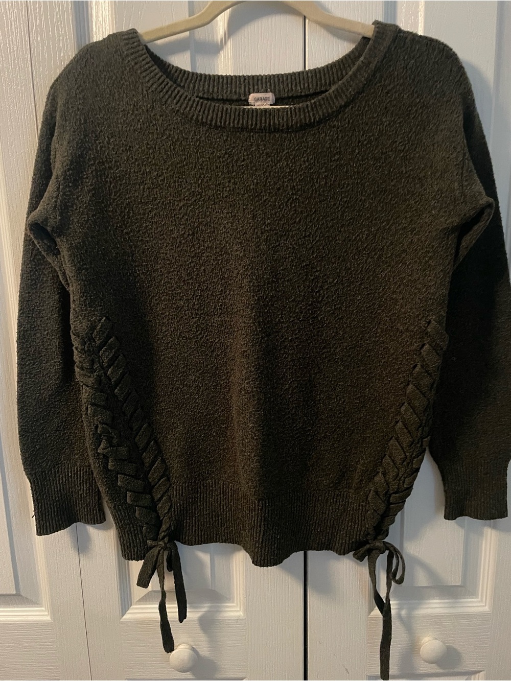 Garage Lace-Up Side Knit Scoop Sweater